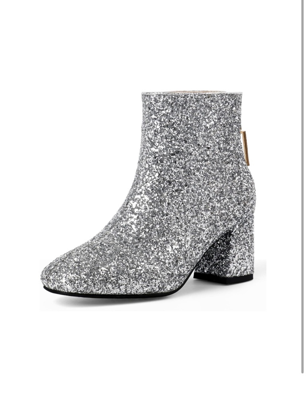 Women's Silver Glitter Block Heel Ankle Boots - Chic Sparkle
